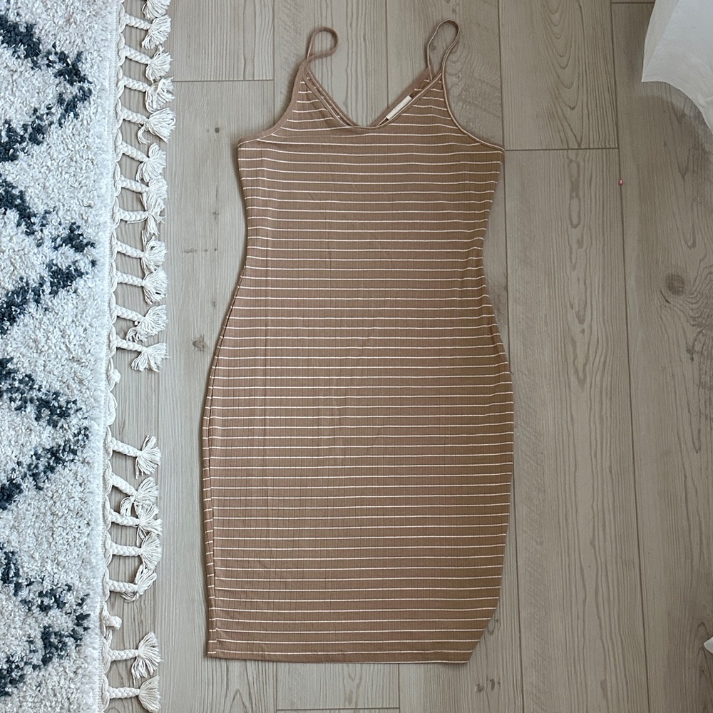 Tan Striped Midi Dress • size Medium
